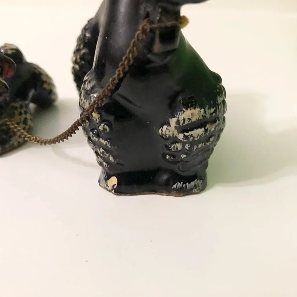 Vintage 60s Redware Poodle Family Set Mom Pups Black White on Chains Japan Flaws - Picture 10 of 16